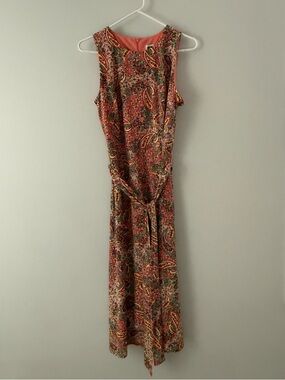 Anne Klein Coral Paisley Tie-Waist Maxi Dress